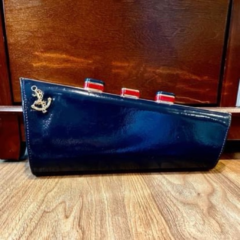 Kate Spade All Aboard Ship Clutch Navy Blue RARE